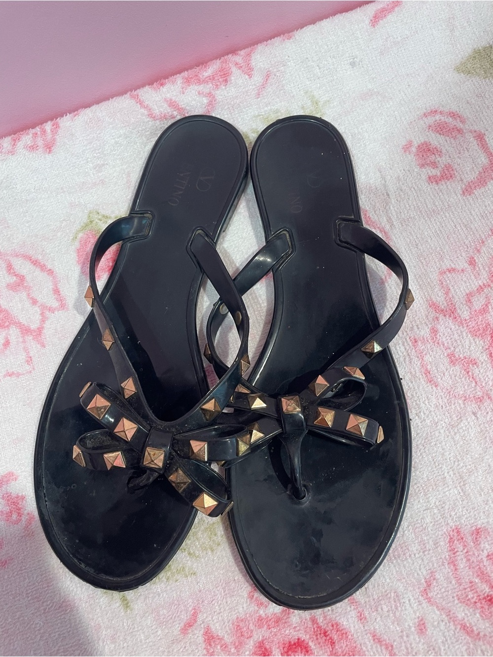 Valentino Black Stud Bow Jelly Sandals for Women